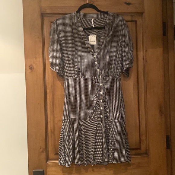 Free People Pippa Asymmetrical Gingham Mini Dress Size Medium - Picture 2 of 9